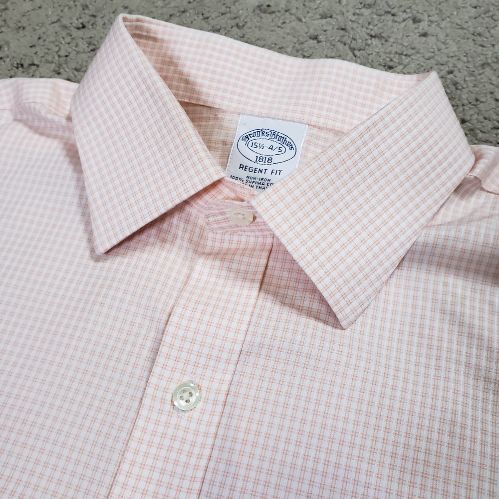 Brooks Brothers Regent Fit Dress Shirt Men 15.5 (M) White Pink Plaid Long Sleeve